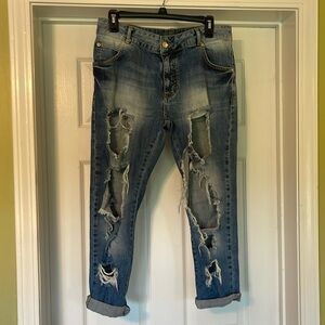 AMN Madness National - medium washed distressed blue jeans - size 28